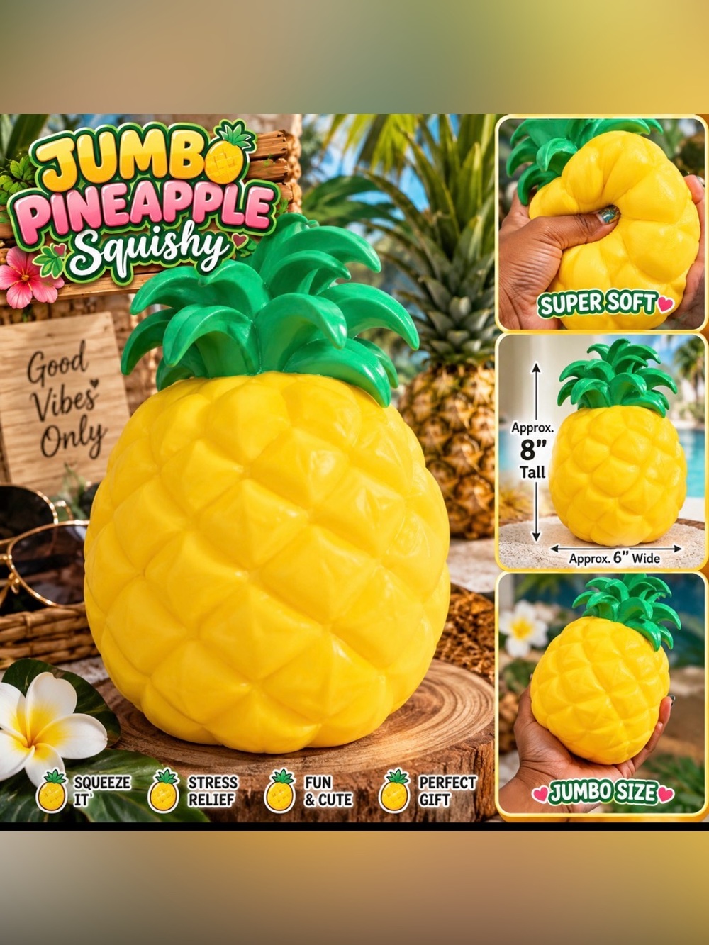 Jumbo Pineapple Squishy Stress Toy - Yellow & Green